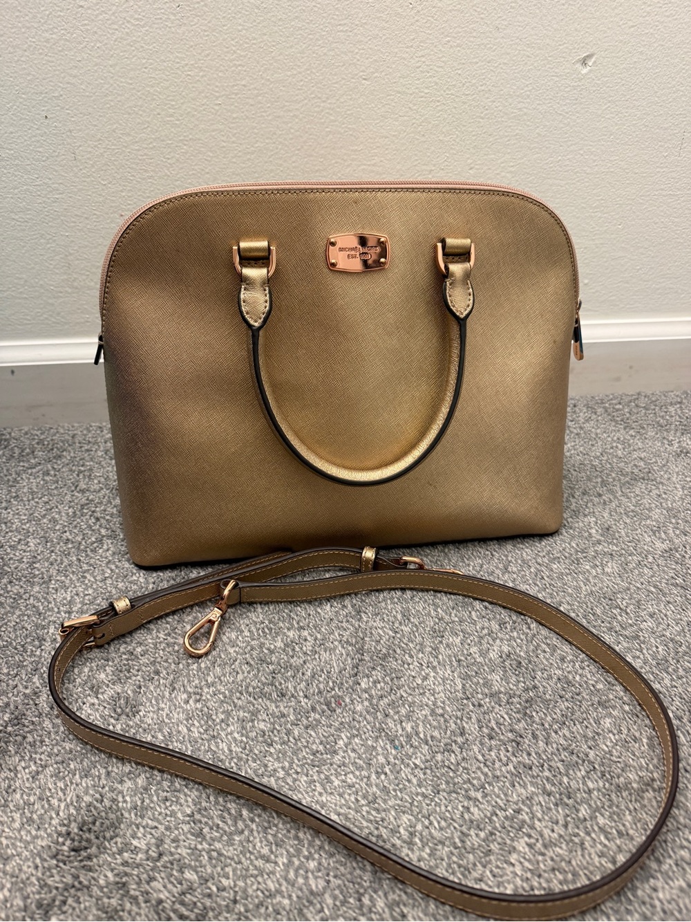 Women's Gold Dome Satchel Bag with Detachable Strap